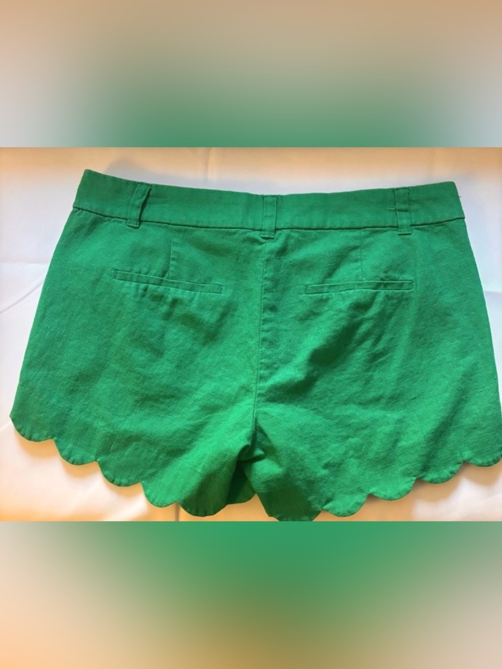 J.Crew Emerald Scalloped Linen Shorts | Citrus Club Collection - Picture 7 of 9